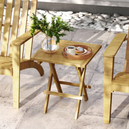 Outdoor Natural Patio Folding Side Table Teak Wood Square Coffee Table W/ X-Shaped Legs