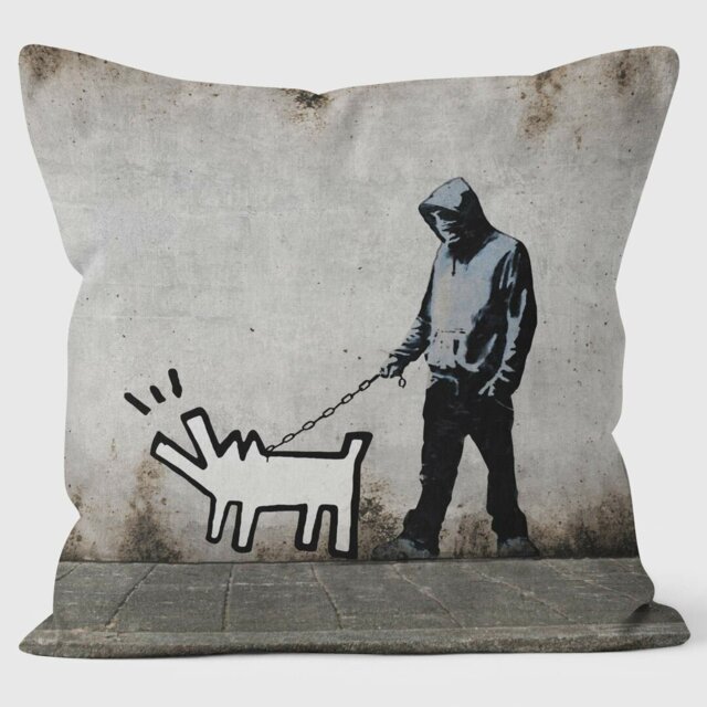 Walking the Dog Banksy Inspired - Graffiti Art Cushion