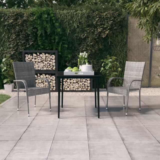Rosalind Wheeler 3 Piece Garden Dining Set Black, 1 Table, 2 Chair