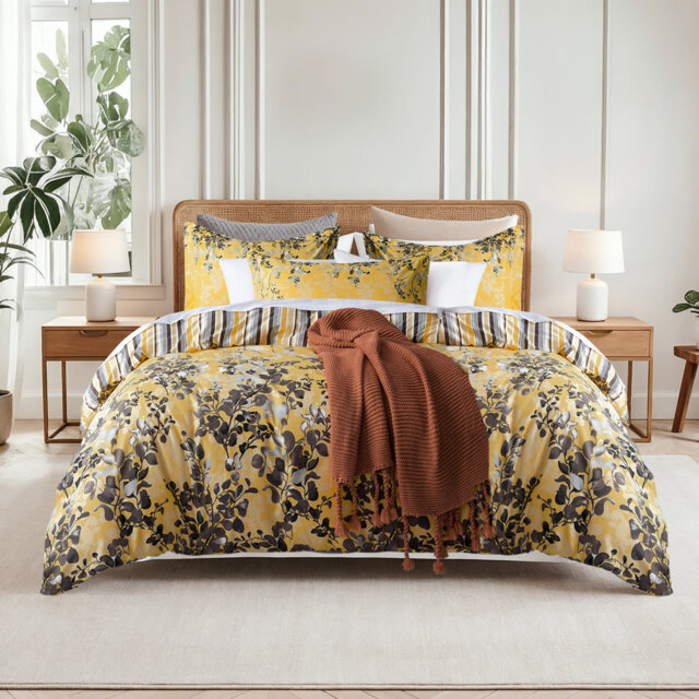 Dual Pattern Reversible Brushed Microfiber Printed Duvet Cover Set With Matching Pillow Covers