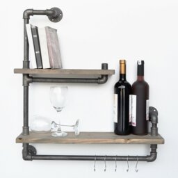 Hampden 2 -Piece Solid Wood Industrial Pipe Shelves