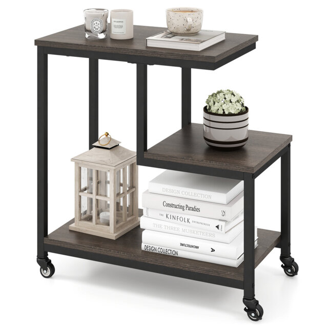 G-Shaped 3-Tier Mobile W/Open Shelves Side Table