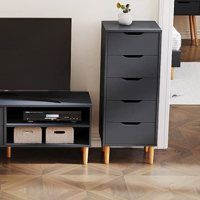 Modern 5 Chest Of Drawers with Metal Runner Wooden Bedroom Storage Cabinet Cupboard Unit For Hallway Living Room Furniture