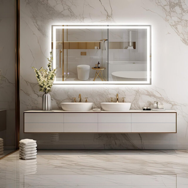 Bathroom Mirror With Led Lights 50x70/60x80/60x100cm, Anti-fog, Wall Mounted Vanity Mirror With Memory, 3 Colour Dimmable, Touch Control, Explosion-pr