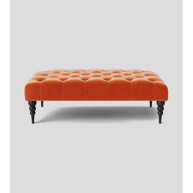 Alyana Rectangle Ottoman Bench with Wooden Legs - Plush Velvet Chesterfield Upholstered Footstool