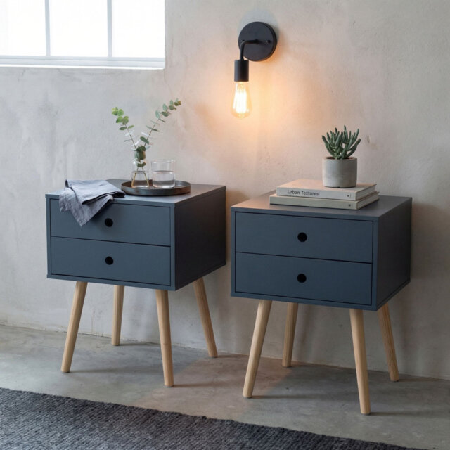 Set of 2 Premium Irmtraud 2-Drawer Bedside Cabinets, Pair of Stylish Two-Tone Nightstands
