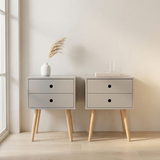 Set of 2 Premium Irmtraud 2-Drawer Bedside Cabinets, Pair of Stylish Two-Tone Nightstands