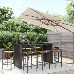Alekzandra 9 Piece Garden Bar Set Grey Poly Rattan& Solid Wood Acacia