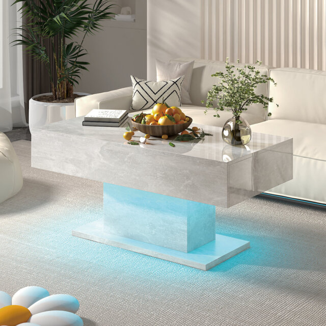 High Gloss LED Rectangle Coffee Table with 2 Drawers
