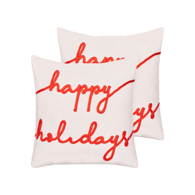 Set of 2 Velvet Cushions Christmas Motif 45 x 45 cm White EXACUM