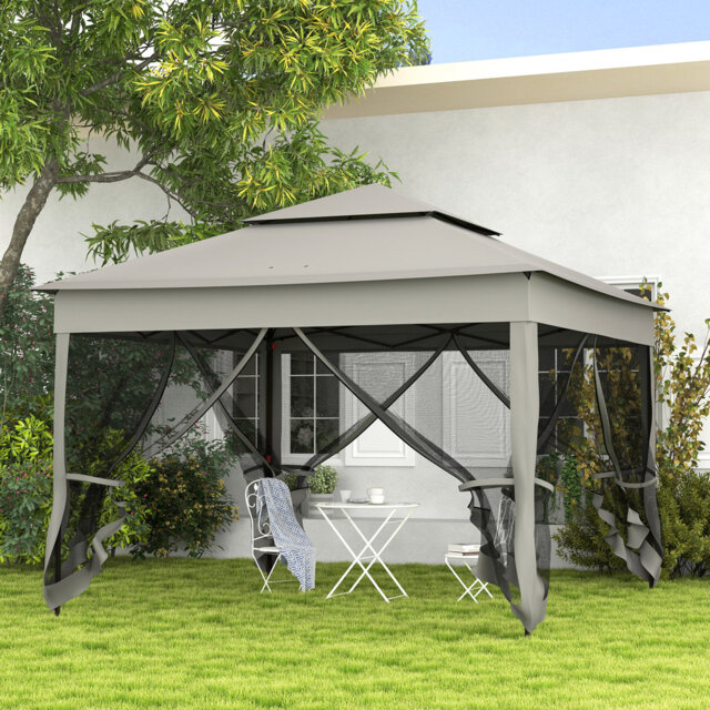 3 X 3m Pop Up Gazebo, Double Roof Outdoor Party Shelter With Insect Netting Curtains, Zip Doors, Powder Coated Frame, Guy Ropes & Ground Stakes, Porta