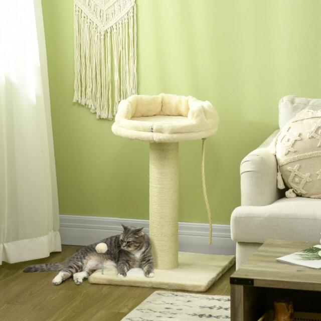 Cat Tree, with Sisal Wrapped Scratching Post 55*55*83 cm Particle Board 1 Piece Cat Tree Cream Plush Perch