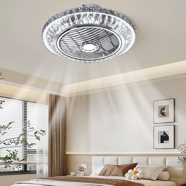 Aarie Crystal Bladeless Ceiling Fan Light,Ceiling Fan with Lights Remote Control,Low Profile Ceiling Fan