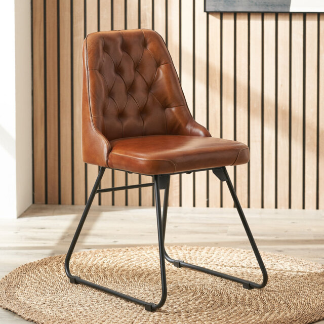 Camillo 49cm H Genuine Leather Upholstered Metal Upholstered Back Accent