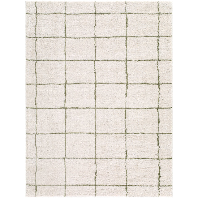 Elle Decor Rivoli-Washable Cream Green Modern High Pile Living Bedroom Rug