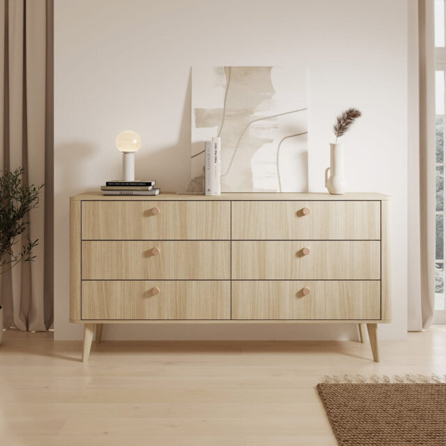 Viki Chest of Drawers 163cm - Spacious Bedroom Dresser with Six Smooth Drawers