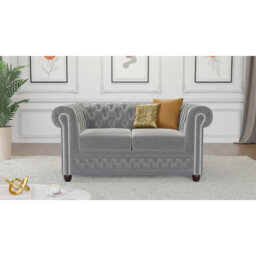 Chesterfield Hanna Sofa Set with Sleeping Function 3+2+1 Made of Velvet Fabric with Solid Wood Legs