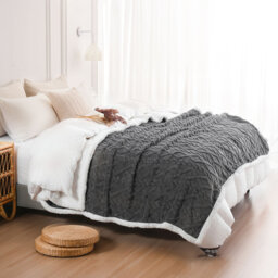 Knit Sherpa Throw Blanket, Reversible Soft Warm Throw for Couch Bed Sofa, Cozy Blanket for Bedroom Living Room, Machine Washable