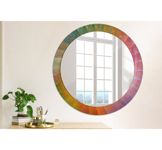 Huldar Round Glass Framed Wall Mounted Accent Mirror in Pink/Yellow/Purple