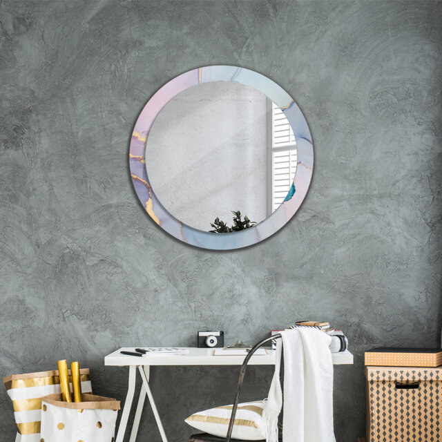 Huldar Round Glass Framed Wall Mounted Accent Mirror in Blue/Gold