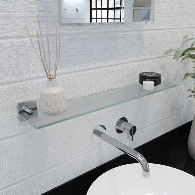 Chester Wall Mounted Glass Shelf with Square Chrome Flexi-Fix Brackets 59cm