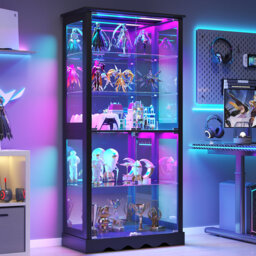 5-Tier Glass Display Cabinet with Lock, Display Cabinet with Human Sensor Function and Color RGB Lights
