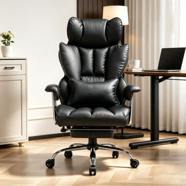 Efomao Big and Tall Office Chair with Foot Rest 400LBS, PU Leather Computer Chair, for home office