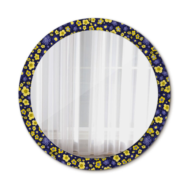 Huldar Round Glass Framed Wall Mounted Accent Mirror in Black/Yellow
