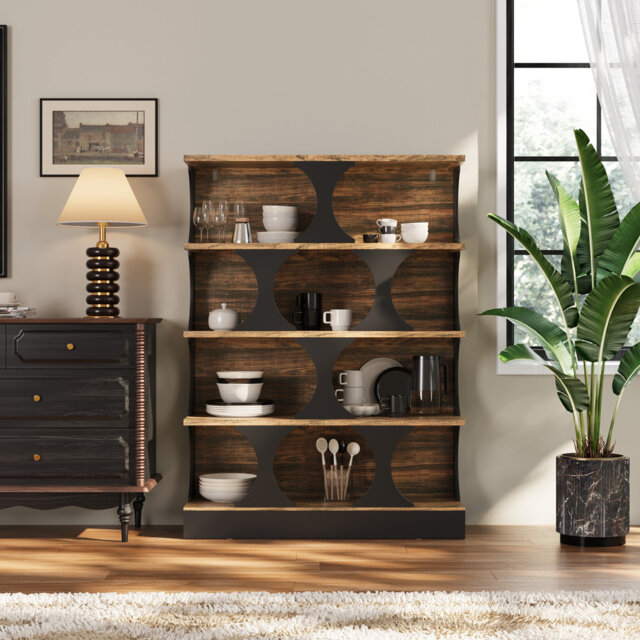 Modern bookcase with 4 shelves, brown, standing shelf with 5 levels, bookcase, multi-tier shelf, living room furniture for living room office bedroom,