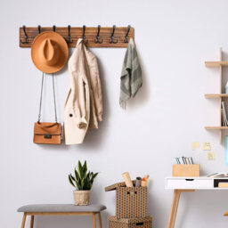 Wooden Wall Mounted Heavy Duty Coat Rack with 8 Triple Coat Hanger Hooks