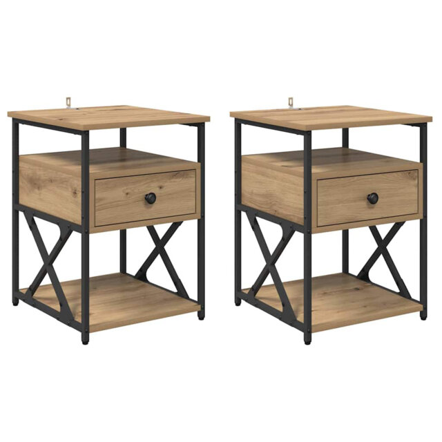 Bedside Cabinet 2 Pcs Black Oak 40 X 42 X 55 Cm Engineered Wood