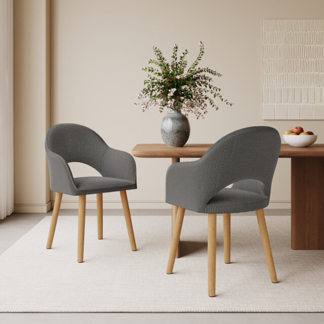 49.5cm H Luxury Fabric Upholstered Dining Chair with Wooden Legs