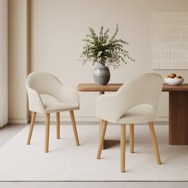 49.5cm H Luxury Fabric Upholstered Dining Chair with Wooden Legs
