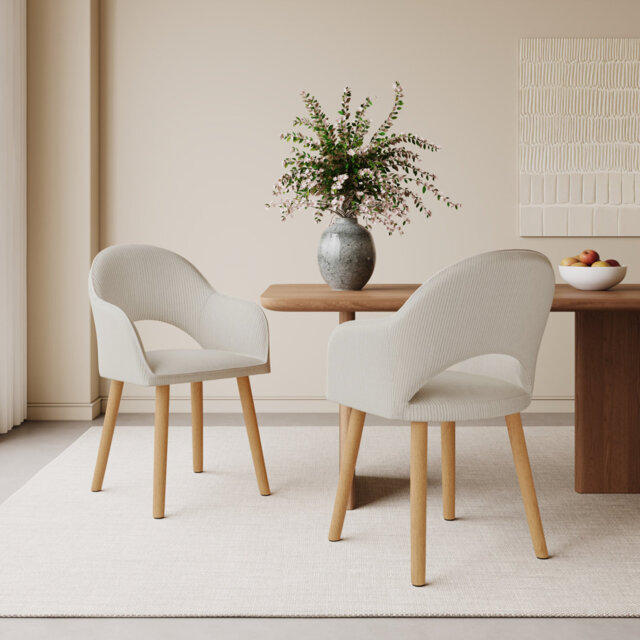 49.5cm H Luxury Fabric Upholstered Dining Chair with Wooden Legs
