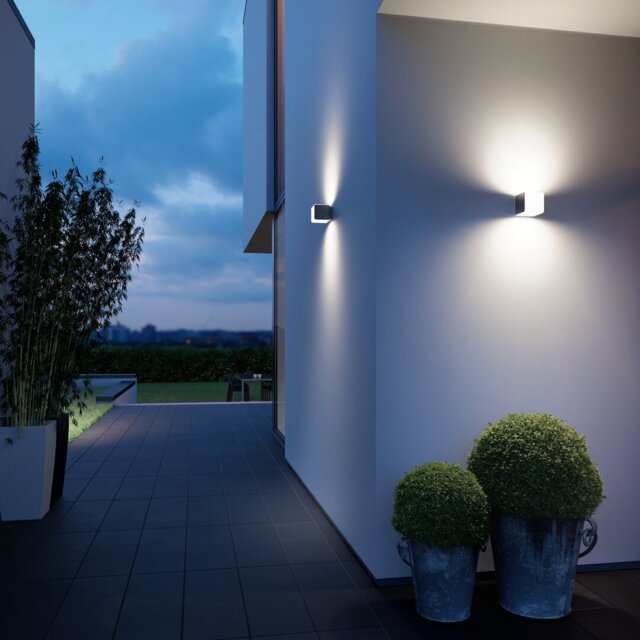 Smart LED Outdoor Wall Light L 830 C Anthracite Cube Design No Sensor dimmable via App