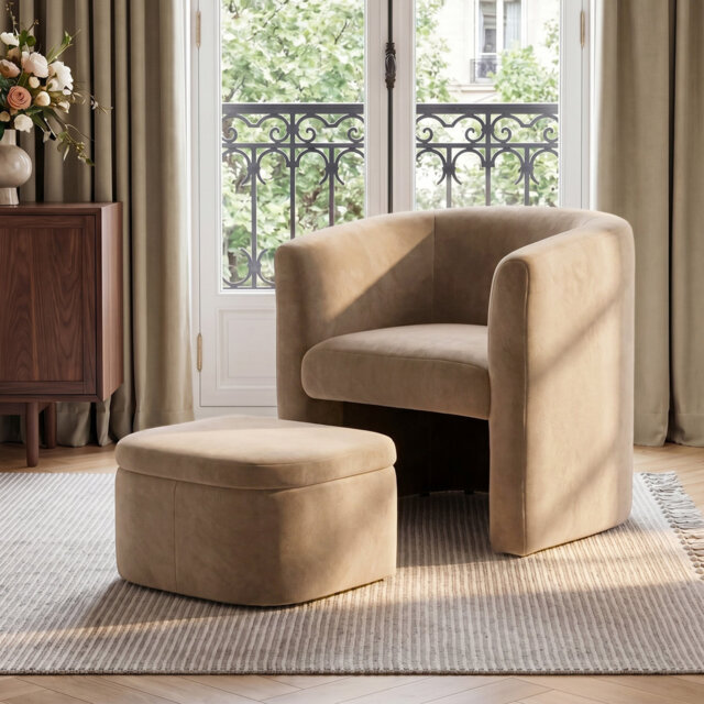 Accent Chair & Storable Ottoman Sherpa Chair w/Storage Ottoman - Plush & Space-Saving Design