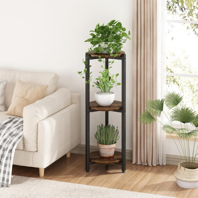 3 Tier Black Round Tall Corner Metal Plant Stand, Modern Indoor Flower Shelf for Living Room Balcony Garden