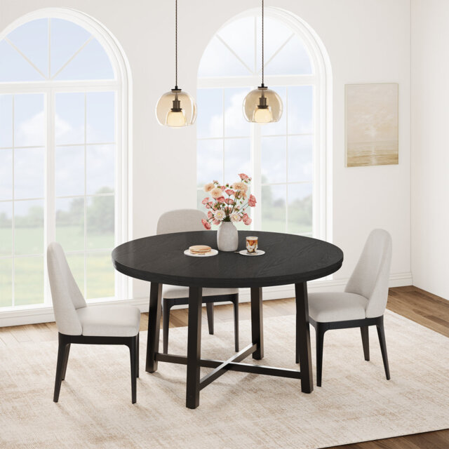 "47"" Industrial Farmhouse Round Dining Table for 4-6 - Rustic Wood Top with Sturdy Metal Frame - Space-Saving Kitchen/Dining Table, Easy Assembly"