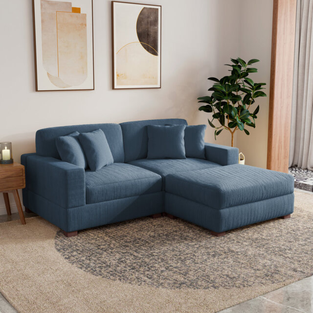 3 - Piece Upholstered Corduroy Modular Sectional Sofa with Pillow Back and Removable Ottoman