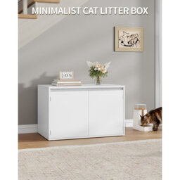 Cat Litter Box Enclosure with Removable Divider, Hidden Litter Box Furniture with Reversible Entrance Left or Right Side, Wooden Cat House, Modern, 80
