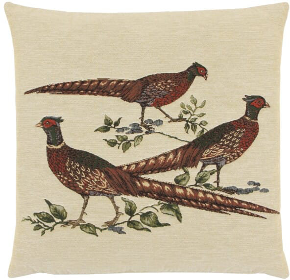 Three Pheasants Tapestry Cushion with Feather Filler