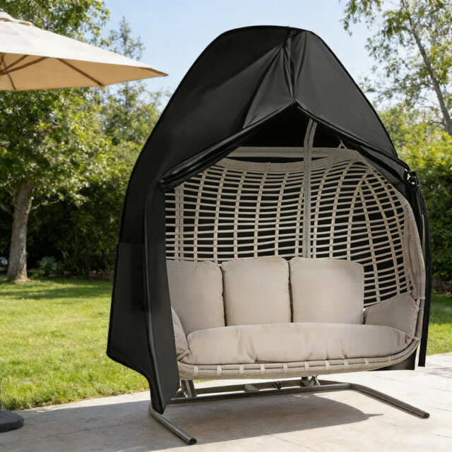Outdoor Double Egg Chair Swing Chair Cover 420D Oxford Fabric with Zipper Drawstring 230 x 200cm Black