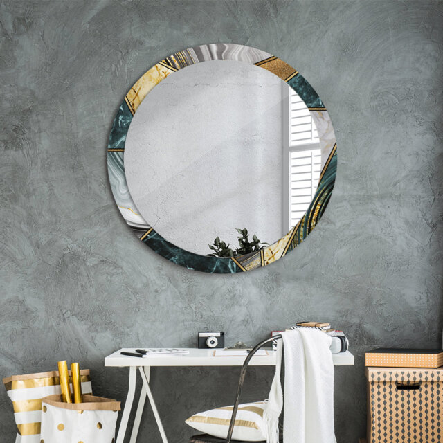 Huldar Round Glass Framed Wall Mounted Accent Mirror in Gray