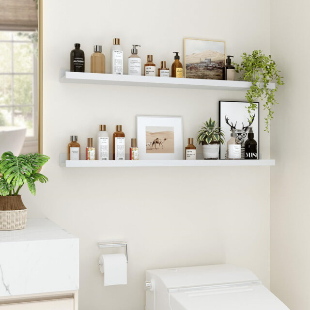 Floating Shelves Set Of 2, Wood Floating Shelves For Wall Mounted Shelf Picture Ledge Shelf Kids Bookshelf For Living Room Kitchen Bedroom Bathroom Bo