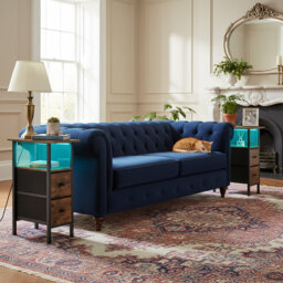 LED Narrow Side Tables Set of 2, Slim End Table with Fabric Drawer and Charging Station