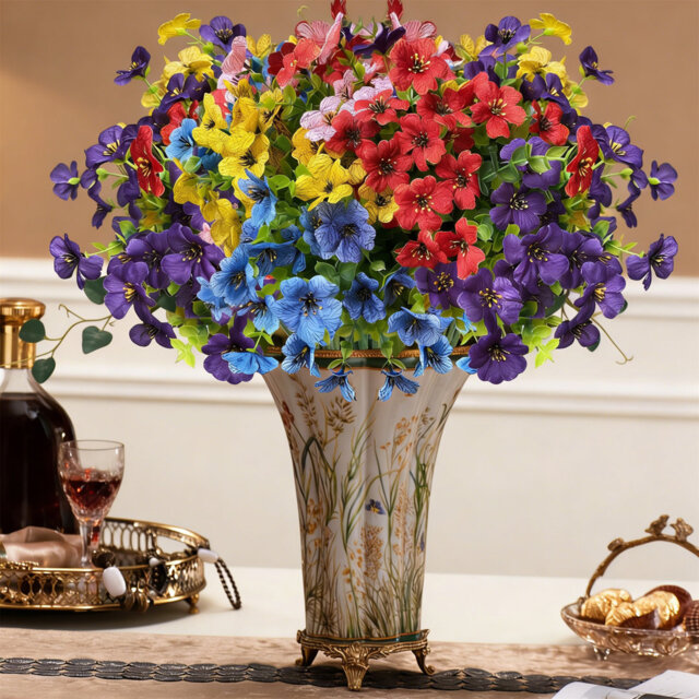 24 Bundles Artificial Flowers, Decorative Silk Fake Flowers, UV Resistant Plastic Faux Plants For Indoor Outdoor Garden Porch Hanging Basket Fence