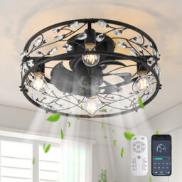 50cm Crystal Farmhouse Reversible Caged Ceiling Fan with Light Kit and Remote Control
