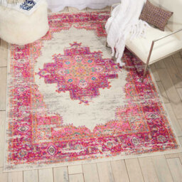 Fuschia Rug, Stain Resistant Floral Rug, Luxurious Traditional Persian Rug For Bedroom & Diningroom