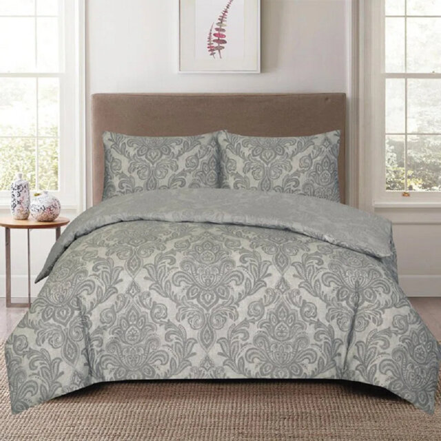 Duvet Cover Set with Pillowcases Cotton Rich Damask Pattern Bedding Soft Easy Care Wrinkle Resistant and Durable
