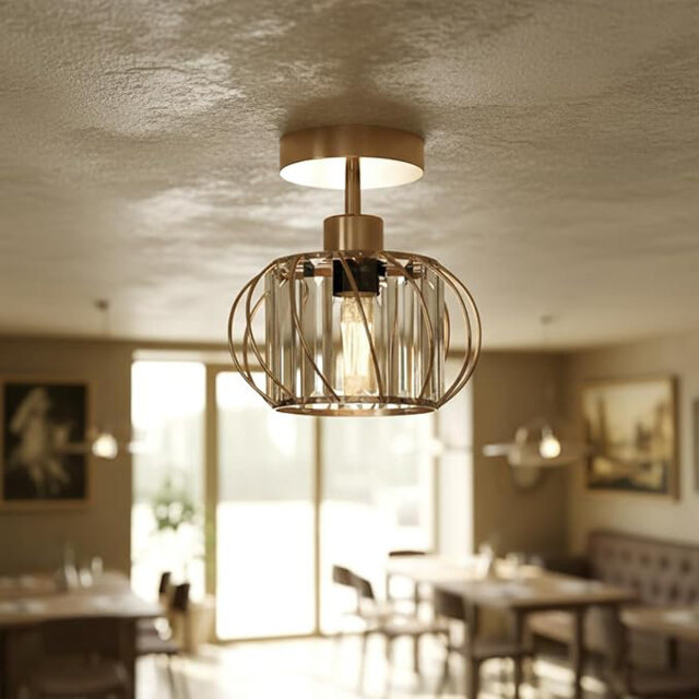 Crystals Ceiling Light Fixtures Chandelier 18cm French Gold Small Semi Flush Mount Ceiling Light Fitting for Hallway Entrance Kitchen Bedroom Dining R